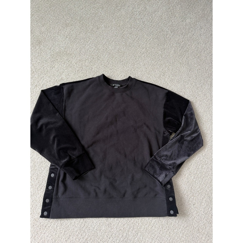 Athleta Athleisure Sweatshirt Size S Black Velvet Mixed Media Snap Sides